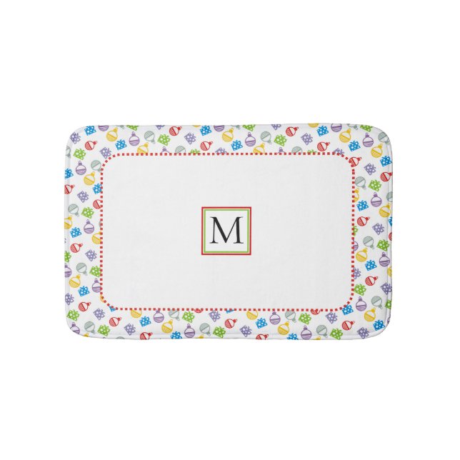 Tapis De Bain Jolies boules de Noël et cadeaux motif monogramme (Devant)
