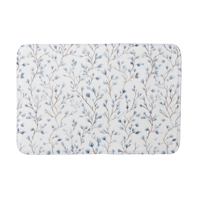 Tapis De Bain Jolies Fleurs Blanches Bleues   (Devant)