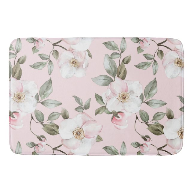 Tapis De Bain Jolies Fleurs Blanches Roses   (Devant)