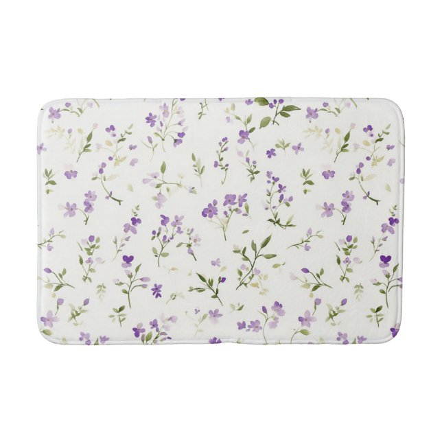 Tapis De Bain Jolies Fleurs Blanches Violettes (Devant)