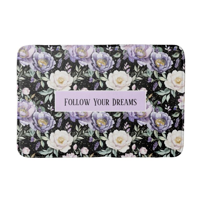 Tapis De Bain Jolies Fleurs Blanches Violettes (Devant)
