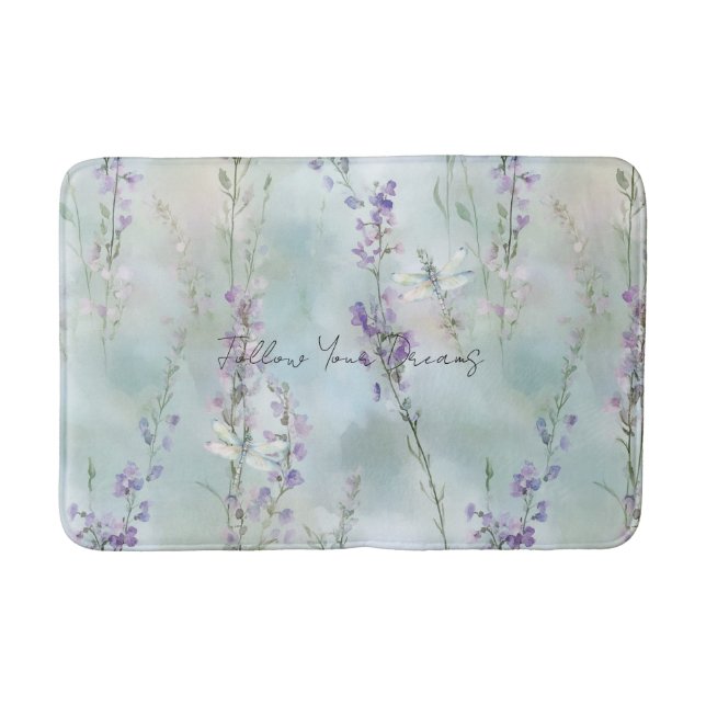 Tapis De Bain Jolies fleurs de lavande romantiques libellules (Devant)