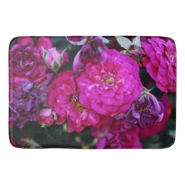 Tapis De Bain Jolies fleurs magenta rose et violet (Devant)