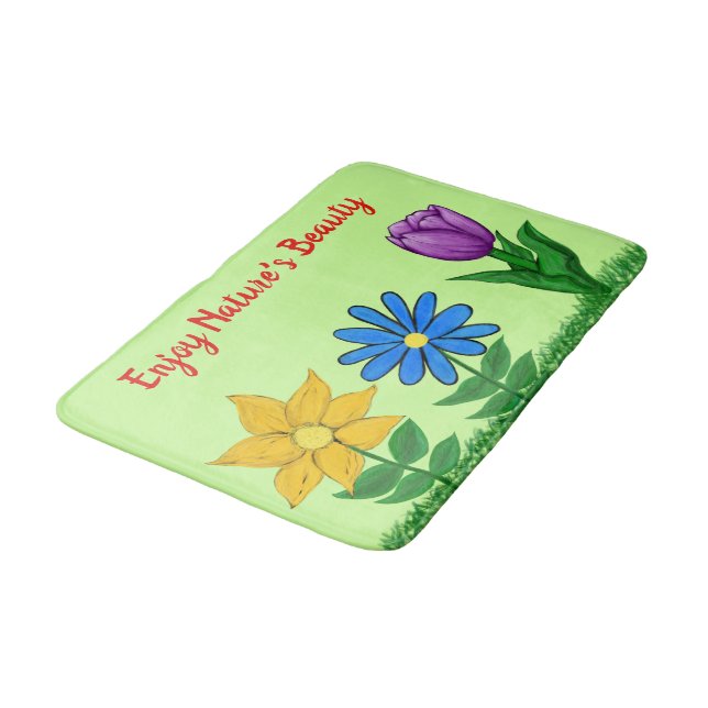 Tapis De Bain Jolies Fleurs Vertes  (Angle)