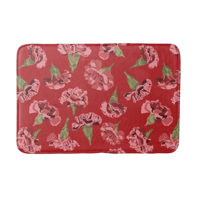 Tapis De Bain Jolies oeillets roses sur motif rouge (Devant)