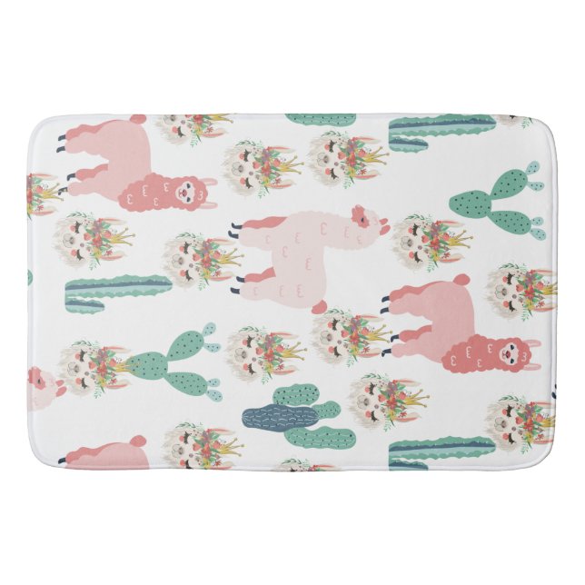 Tapis De Bain Jolis Llamas roses et Cactus vert (Devant)