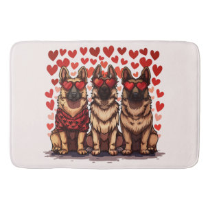 Tapis De Bain Jour des Valentines Chiens bergers allemands