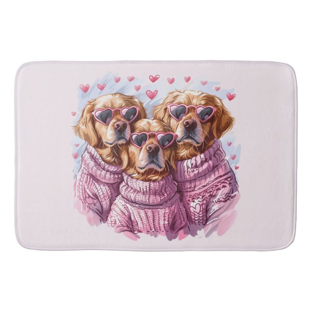 Tapis De Bain Jour des Valentines Chiens d'or (Devant)