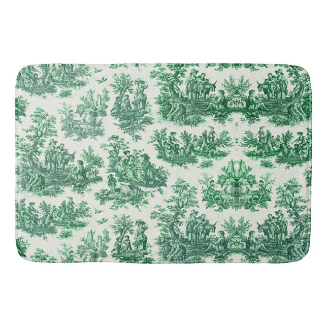 Tapis De Bain Jouy de toile vintage fleurie verte (Devant)