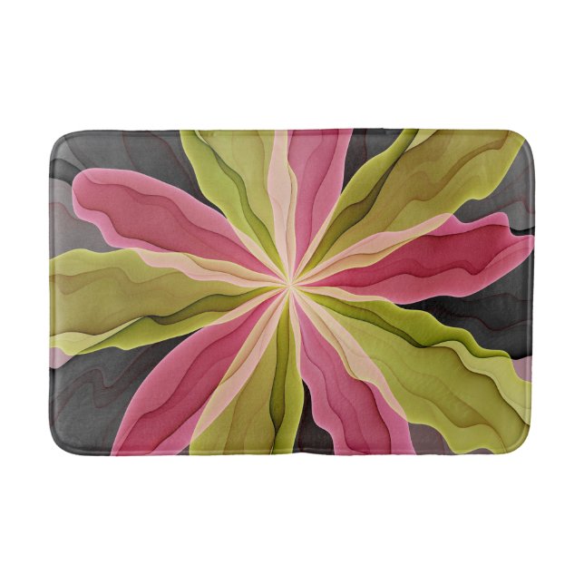 Tapis De Bain Joy, Vert rose Anthracite Imaginaire Fleur Fractal (Devant)