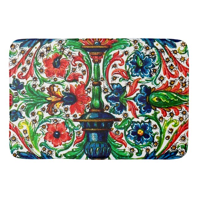 Tapis De Bain Joyaux Tons Médiéval Fleurs Manuscrits Scrolls (Devant)