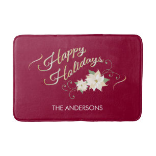Tapis De Bain Joyeuses Fêtes, Poinsettia Blanc, Personnalisé