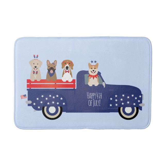 Tapis De Bain Joyeux 4 Juillet Chiens Pickup Camion (Devant)