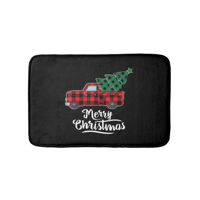 Tapis De Bain Joyeux Buffalo de Noël Plaid Arbre de Noël Rouge (Devant)