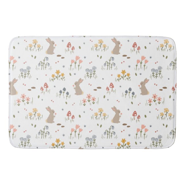 Tapis De Bain Joyeux Bunny de Pâques Fleurs sauvages mignonette  (Devant)