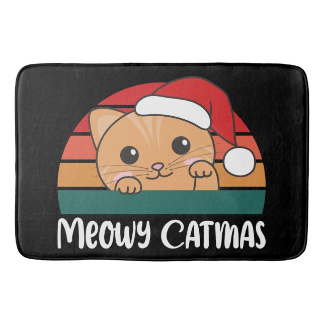 Tapis De Bain Joyeux Catmas Drôle Chat de Noël Pun Mat (Devant)