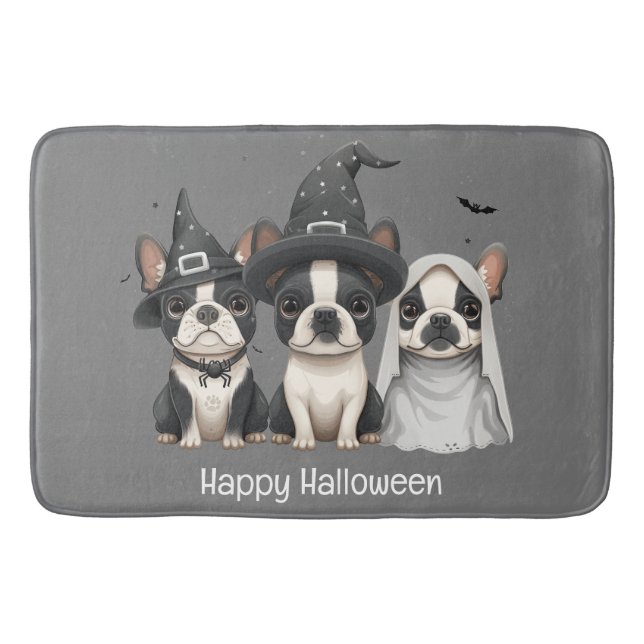 Tapis De Bain Joyeux Chiens de Boston Terrier Halloween (Devant)