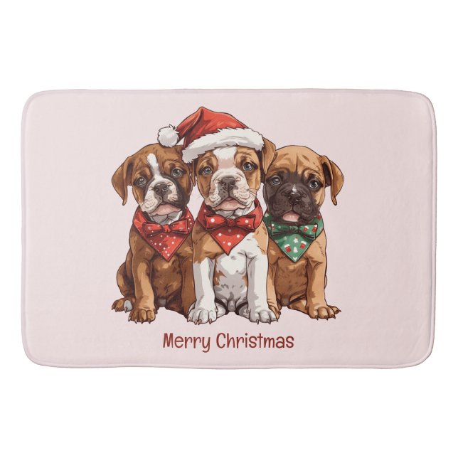 Tapis De Bain Joyeux Chiens en boîte de Noël (Devant)