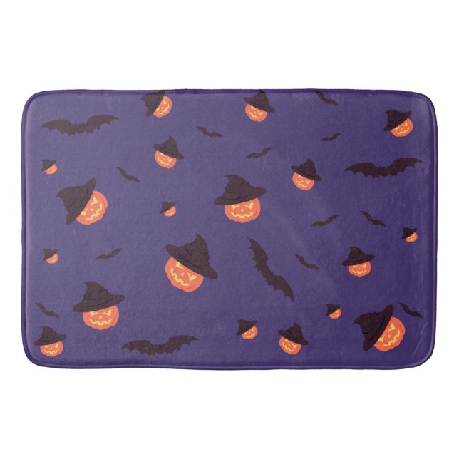 Tapis De Bain Joyeux Citrouille d'Halloween et chauves-souris (Devant)