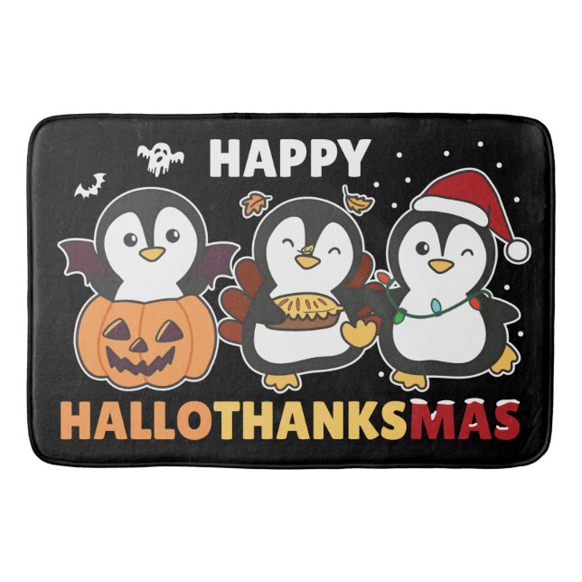 Tapis De Bain Joyeux Hallothanksmas Penguins de Noël Penguin Ba (Devant)