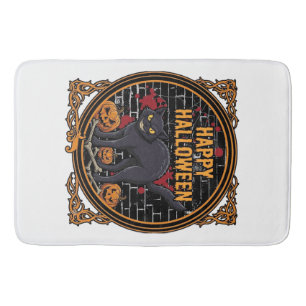 Tapis De Bain Joyeux Halloween Chat Noir Citrouilles Os_1