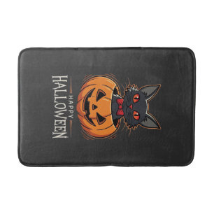 Tapis De Bain Joyeux Halloween Chat Noir Design de Citrouille_1