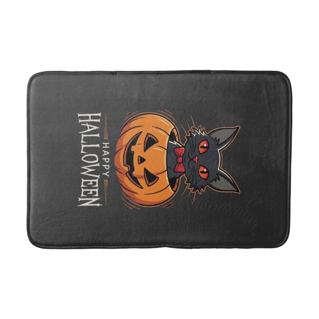 Tapis De Bain Joyeux Halloween Chat Noir Design de Citrouille_1 (Devant)