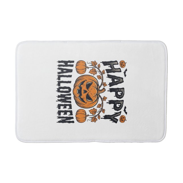 Tapis De Bain Joyeux Halloween Citrouille Design de Gravure Vint (Devant)