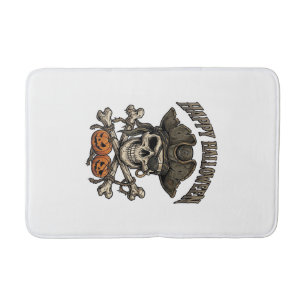 Tapis De Bain Joyeux Halloween Crâne de Pirate Os Croisés Citrou