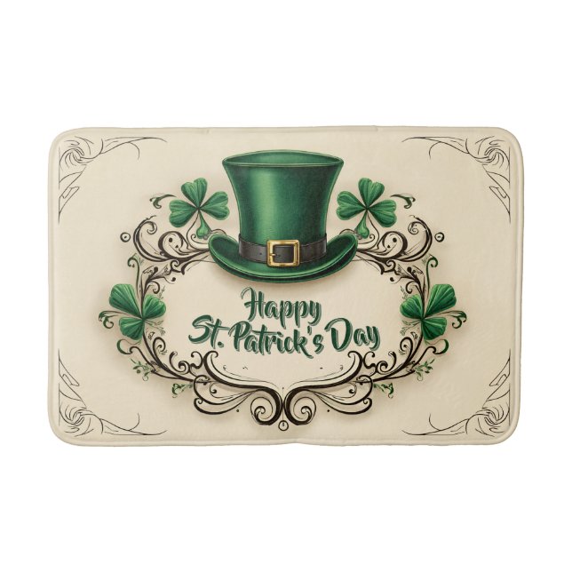 Tapis De Bain Joyeux jour de la Saint-Patrick, motif de trèfle (Devant)