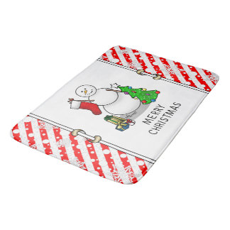 Tapis De Bain Joyeux Noël 2 sapin chaussette bonhomme de neige