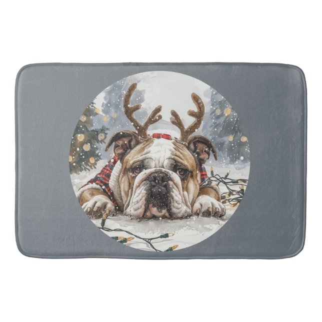 Tapis De Bain Joyeux Noël anglais Bulldog Reindeer (Devant)