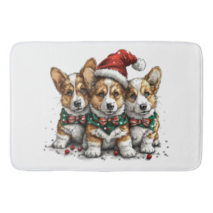 Tapis De Bain Joyeux Noël chiots Pembroke Welsh Corgi
