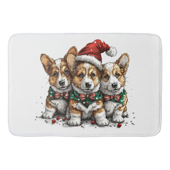 Tapis De Bain Joyeux Noël Pembroke Welsh Corgi Puppies (Devant)
