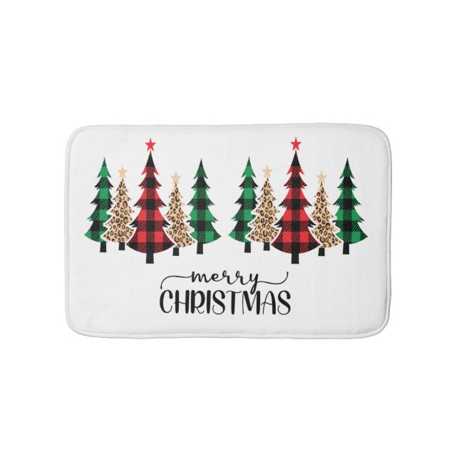 Tapis De Bain Joyeux Noël Red Green Plaid Arbres (Devant)