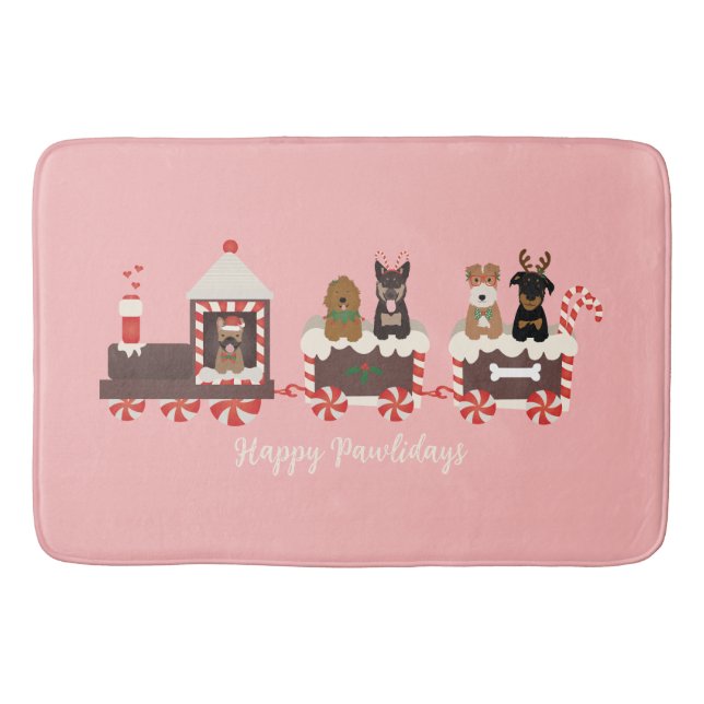 Tapis De Bain Joyeux Pawlidays Chien Noël Train de vacances (Devant)