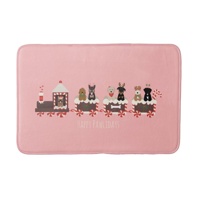 Tapis De Bain Joyeux Pawlidays Chien Noël Vacances Train (Devant)