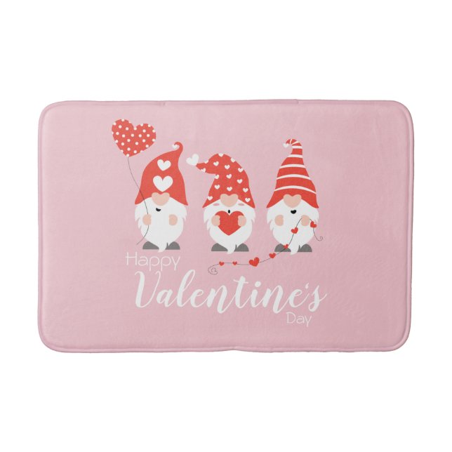 Tapis De Bain Joyeux Valentin Gnomes Rouge Rose (Devant)