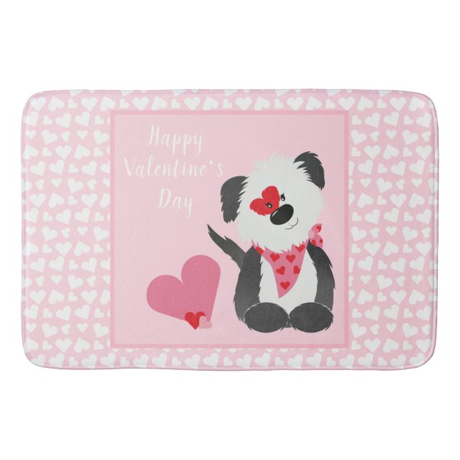 Tapis De Bain Joyeux Valentines Jour Coeurs de chiot rose (Devant)