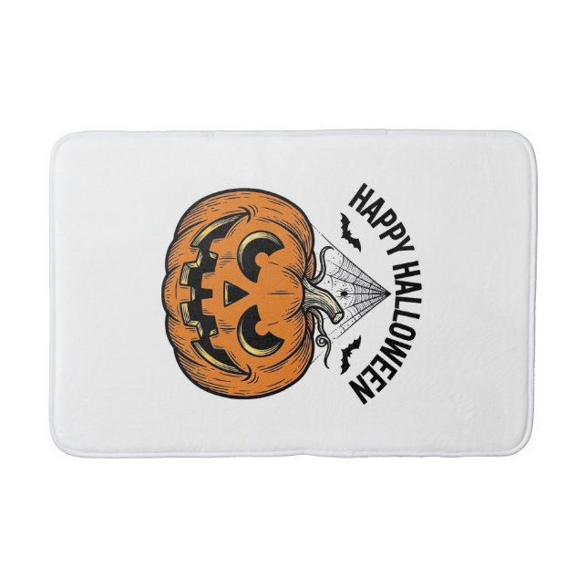 Tapis De Bain Joyeux visage de citrouille d'Halloween Création v (Devant)