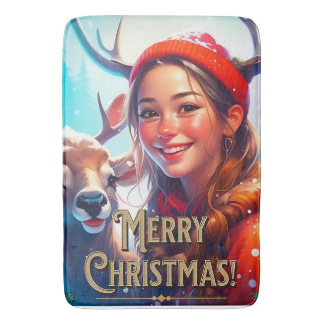 TAPIS DE BAIN JOYEZ NOËL REINDEER AVEC HEUREUSE FILLE (devant Vertical)