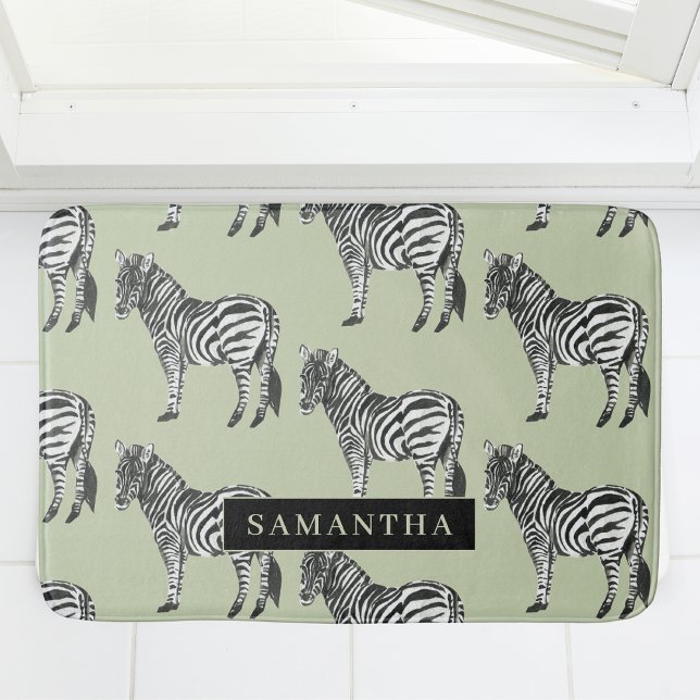 Tapis De Bain Jungle Zebra Wild Motif & Nom personnalisé (Créateur téléchargé)