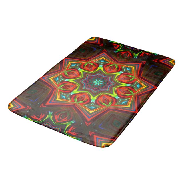 Tapis De Bain Kaléidoscope étoilé jaune rouge (Angle)