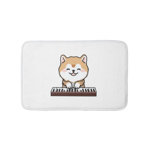 Tapis De Bain Kawaii Chien mignon Jouer Piano Clavier