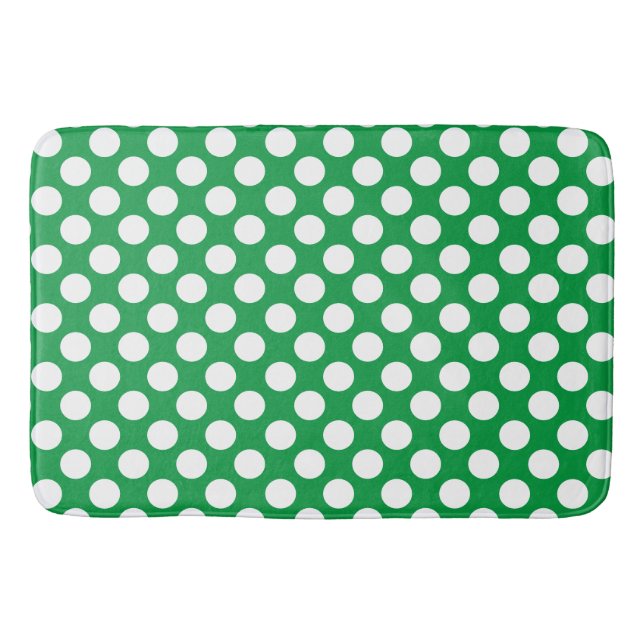 Tapis De Bain Kelly Green : Grand Motif Polka blanc (Devant)