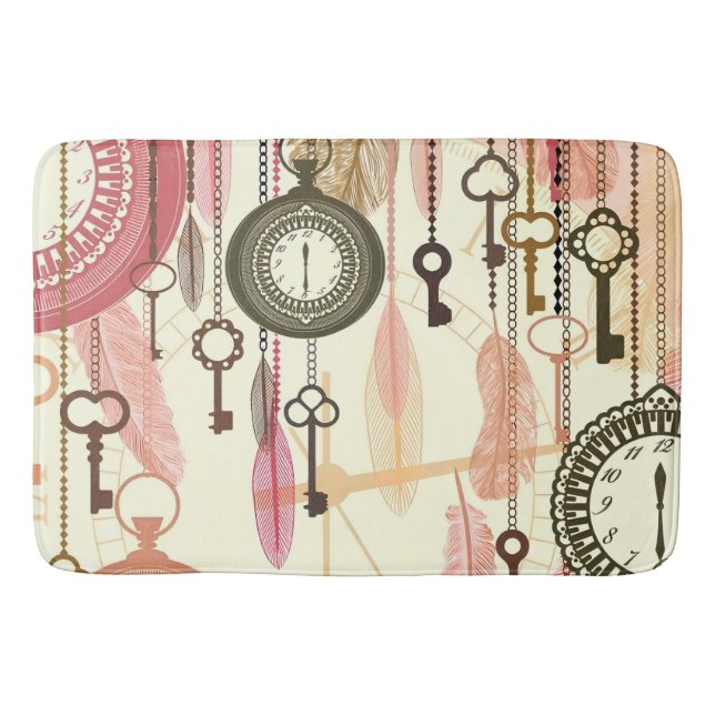 Tapis de bain Keys Clocks and Feathers (Devant)