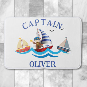 Tapis De Bain Kids Nautical Boat Captain Personnalisé