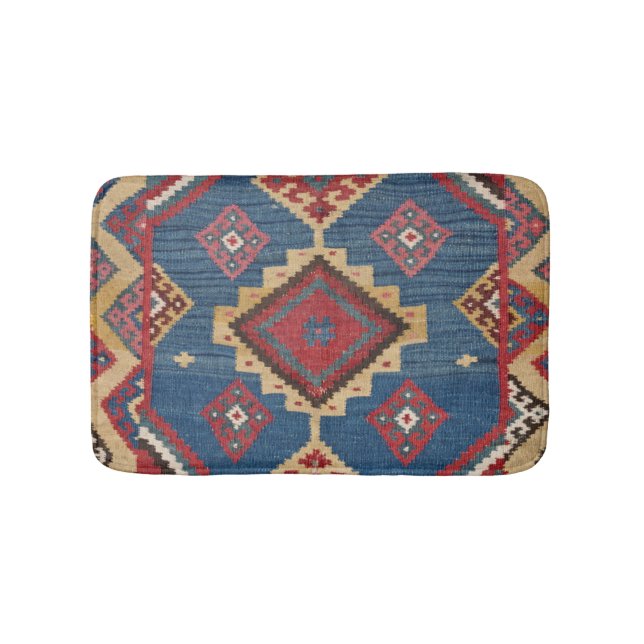 Tapis De Bain Kilim tissé Couleur Royal Bleu Jaune  (Devant)