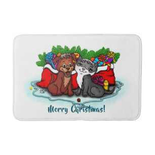 Tapis De Bain Kitty et chiot, Happy XMas