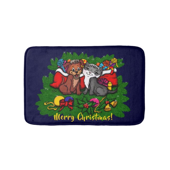Tapis De Bain Kitty et chiot, Happy XMas (Devant)